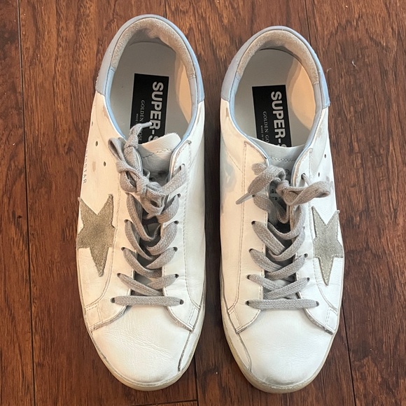 Golden Goose Superstar White & Blue Sneakers with Gray Star Size 40/US 10 - Picture 1 of 9
